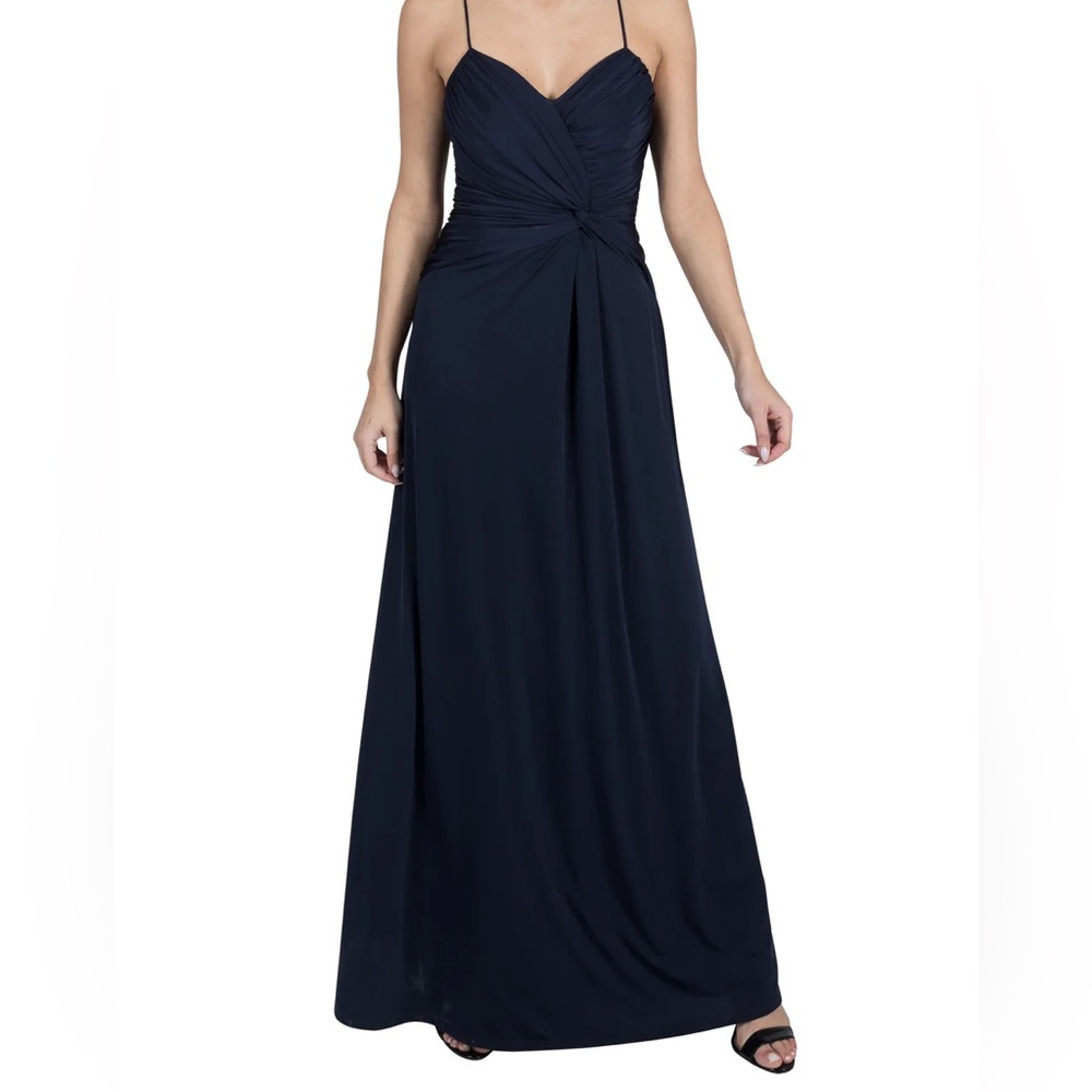 NWT Julia Jordan Navy Jersey Ruched Twist-Front Gown – Size 8